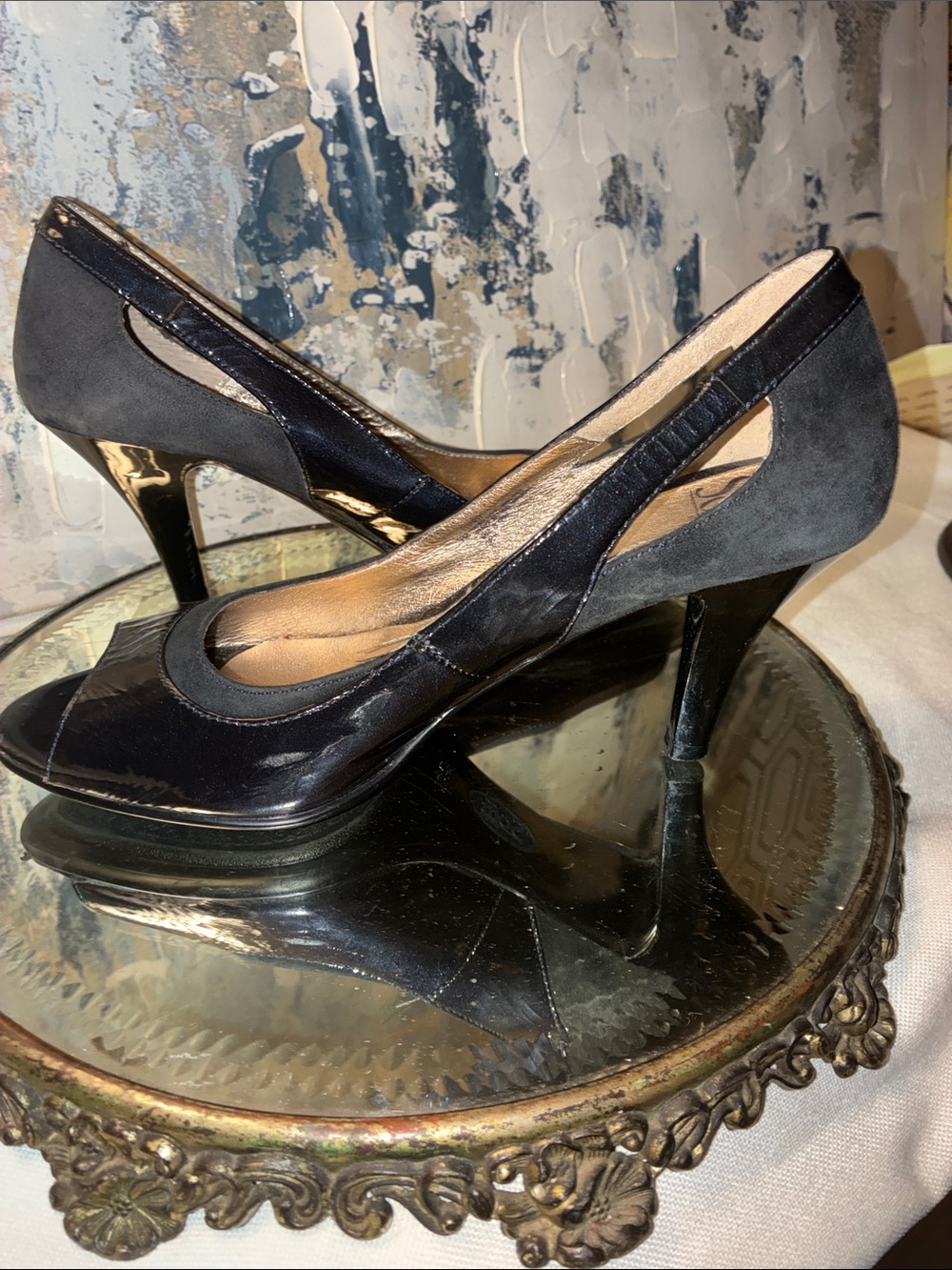 Vintage Sofft Women's Black Patent & Suede Pump - Classic Office Heels